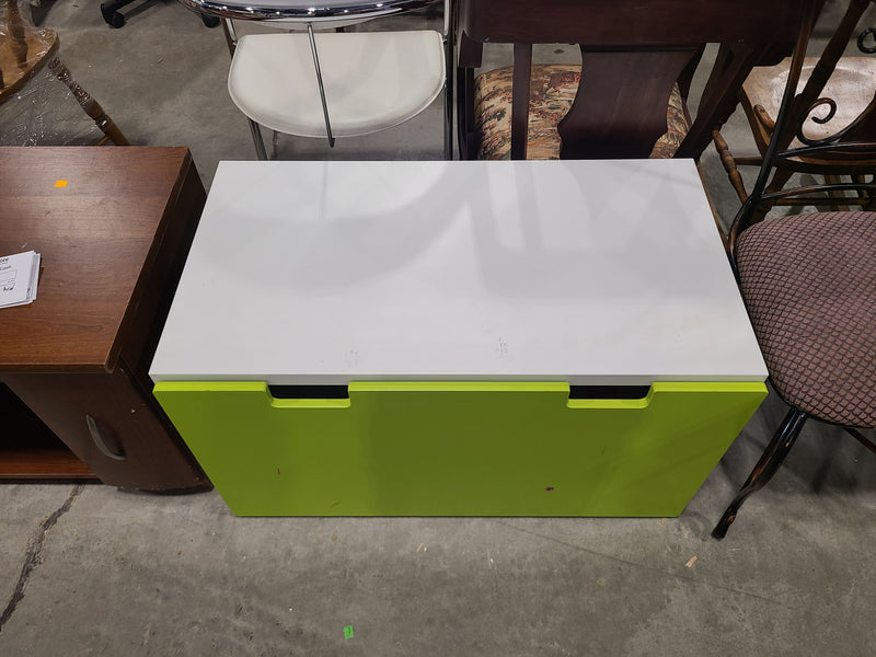 Modern White & Lime Green Low Storage Bench / Toy Chest with Pull-Out Drawer