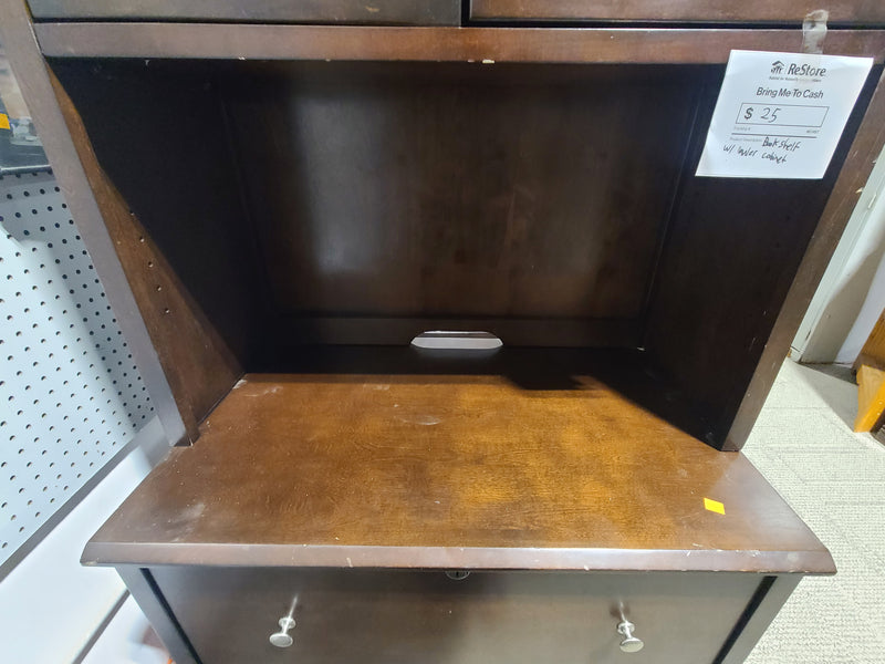 Good Condition Dark Wood Storage Hutch and File Cabinet