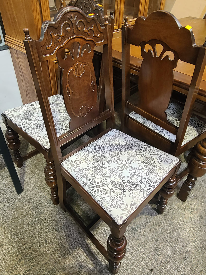 Vintage Wooden Dining Table Set with 6 Matching Chairs