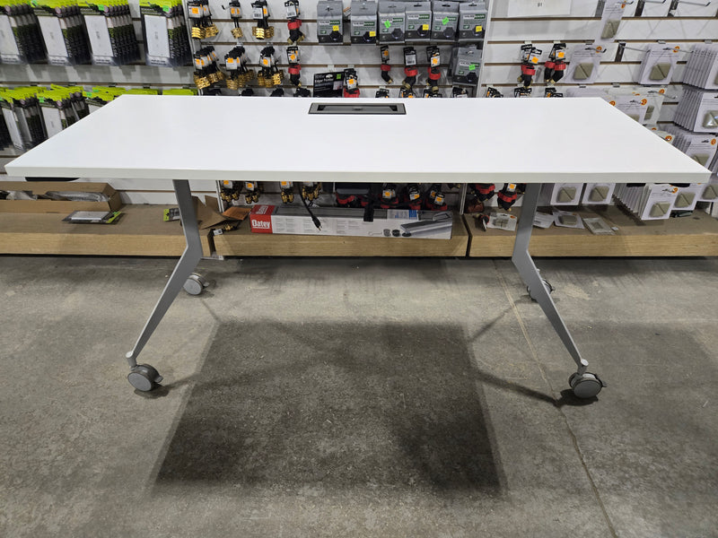 Modern White Flip-Top Training Table with Built-In Power