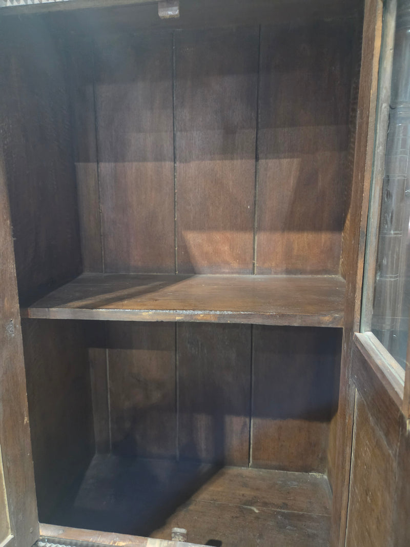 Vintage Hand-Carved Cambodian Teak Display Cabinet
