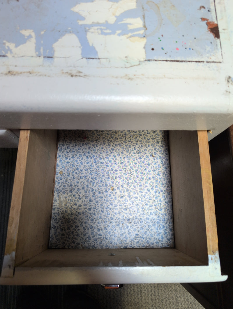 White and Blue 7 Drawer Desk with Floral Designs