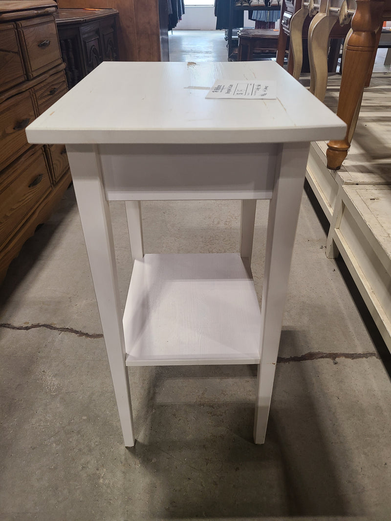 Charming White Side Table with Drawer and Shelf