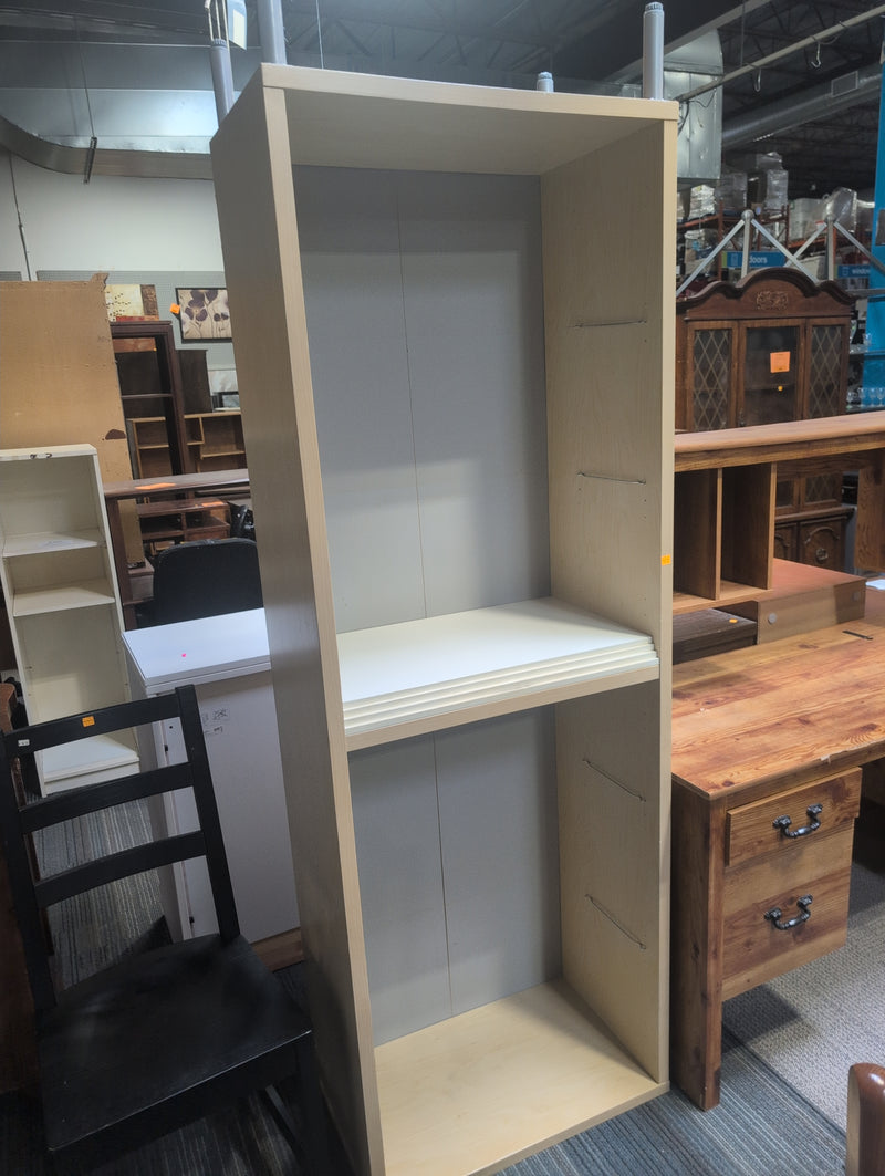 Tall White and Tan Shelving Unit