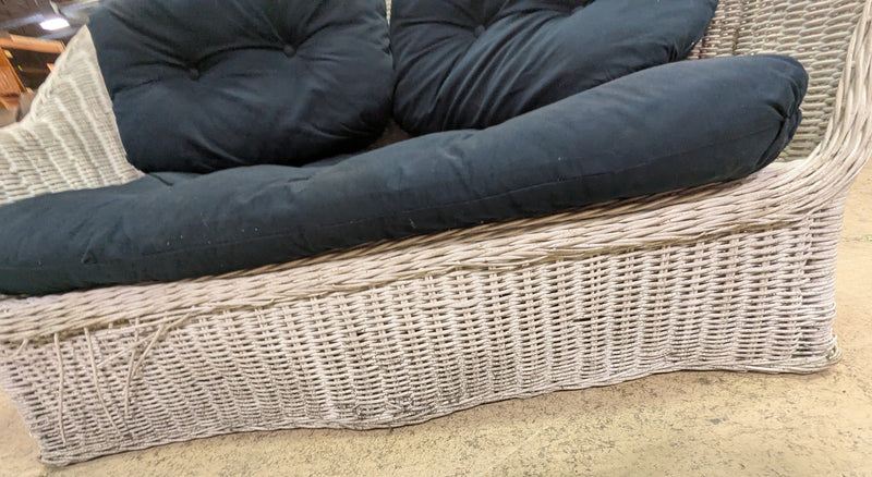 Wicker Loveseat with Black Cushions