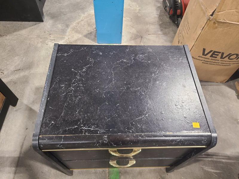Vintage 90s Contemporary Black Marble-Look 2-Drawer Nightstand