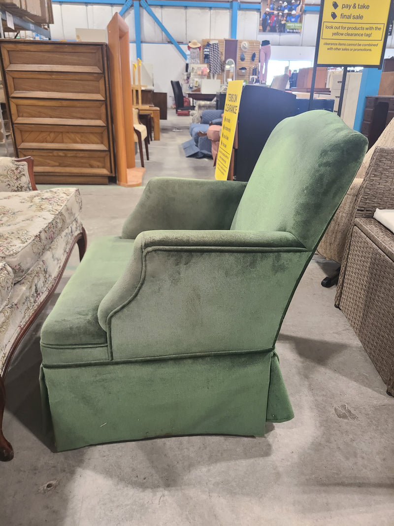 Vintage Small Sage Green Velvet Armchair with Skirt Base