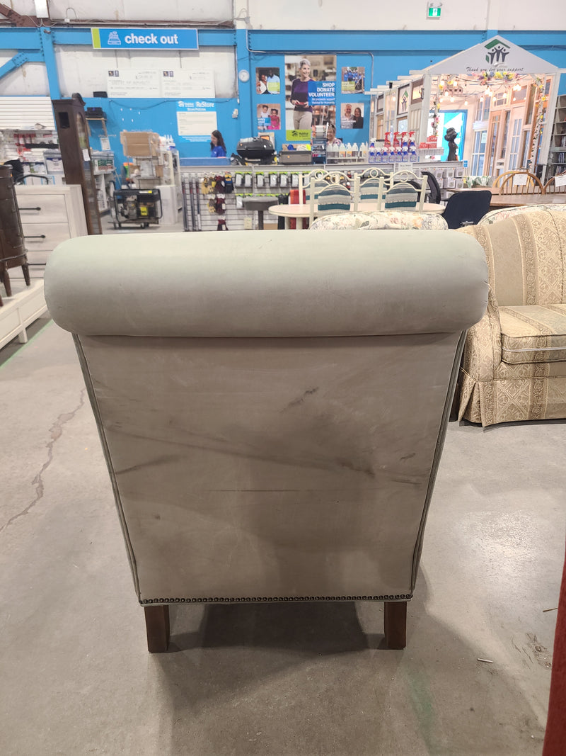 Vintage Slipper Accent Chair – Light Sage Velvet with Nailhead Trim