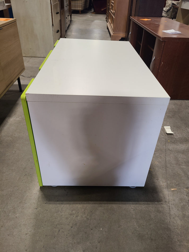 Modern White & Lime Green Low Storage Bench / Toy Chest with Pull-Out Drawer