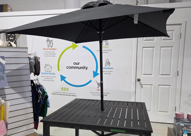 Square Metal Patio Dining Table and Umbrella Combo