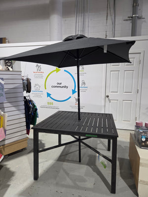 Square Metal Patio Dining Table and Umbrella Combo