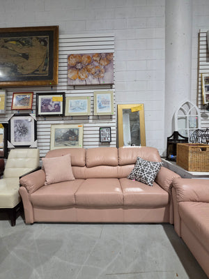 Vintage Dusty Pink Leather 3-Seater Sofa