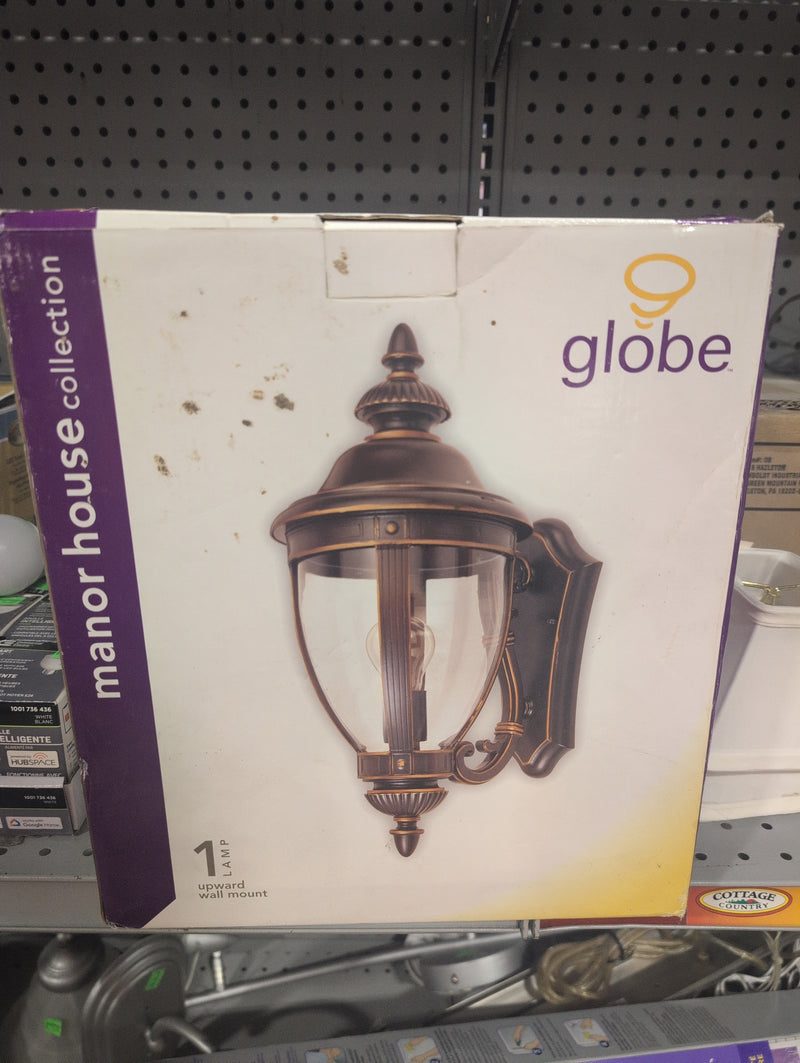 Globe Manor House Collection Upward Wall Mount Lamp with Two Tone Brown Finish