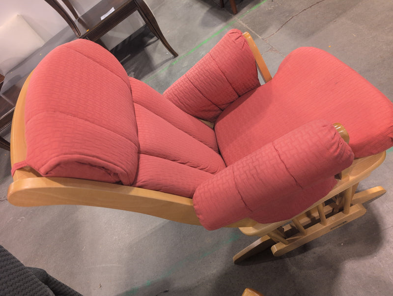 Rocking Chair with Red Fabric and Wood Body