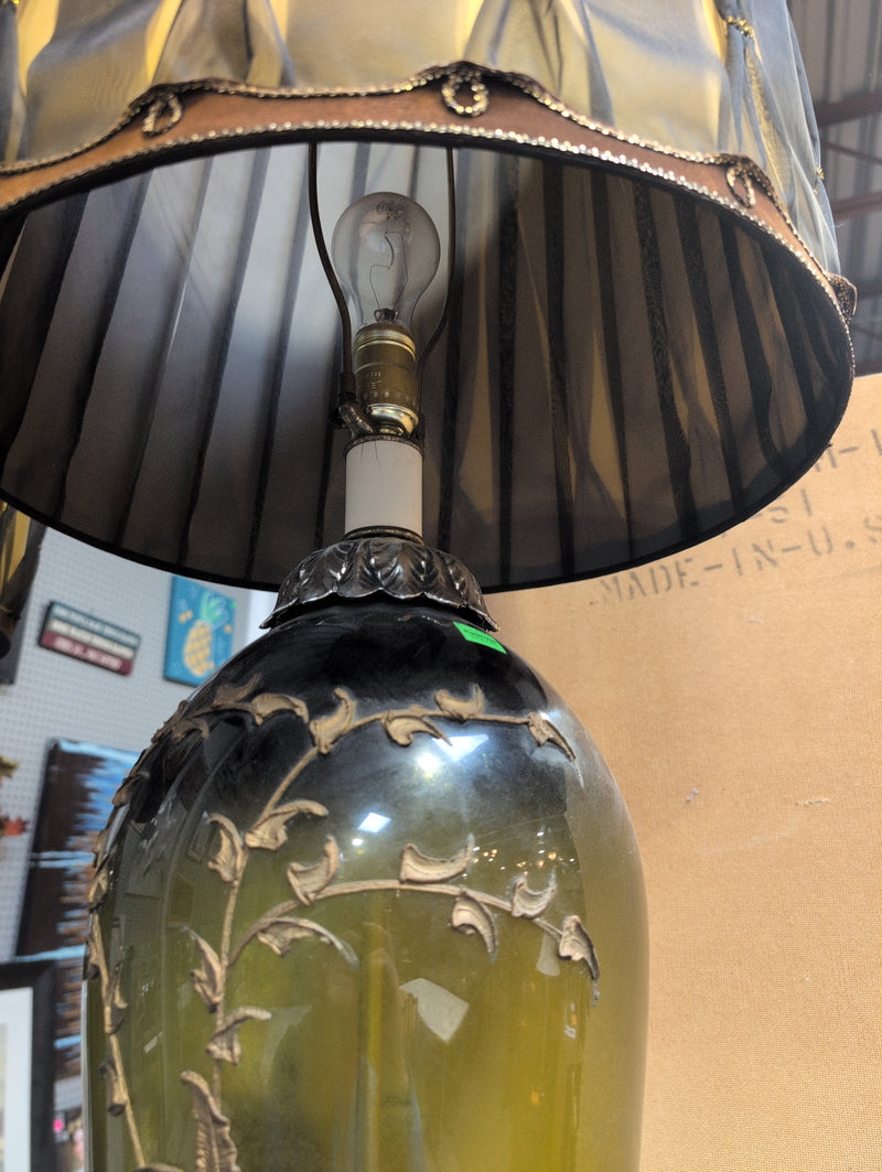 Ornate Table Lamp with Drum Shade and Floral Design