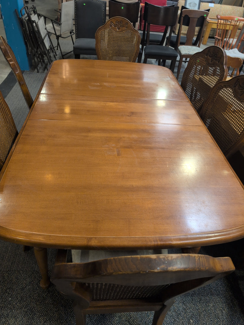 Traditional Solid Wood Dining Table with 6 Classic Cane Back Dining Chairs