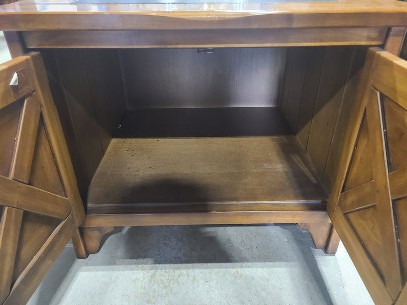 Rustic Wooden End Table Cabinet with Slate Top Inlay