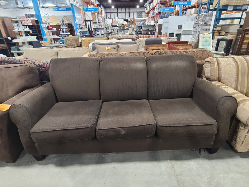 Dark Brown Textured Corduroy-Style 3-Cushion Sofa