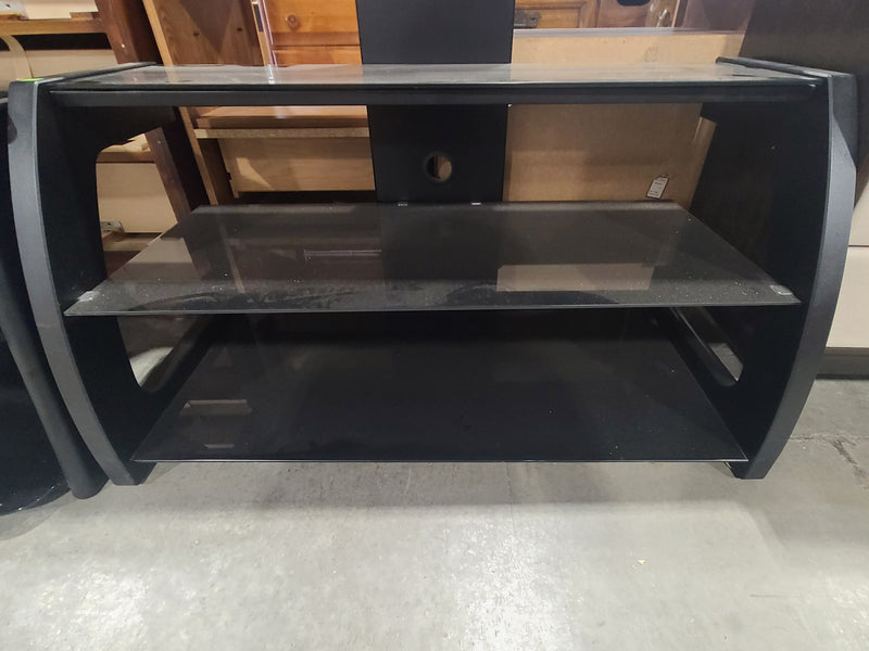 Modern Black 3-Tier Glass TV Stand with Integrated Mount Frame
