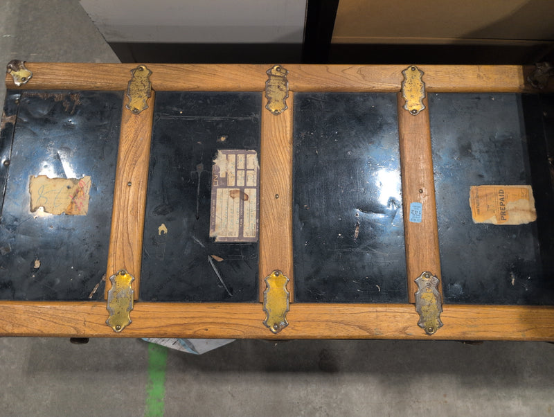 Blue and Brown Storage Chest with Red-Patterned Interior