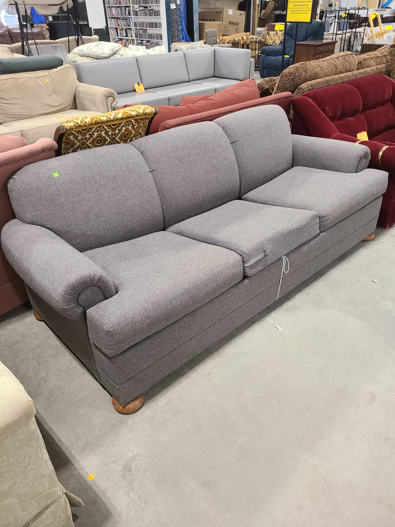 Excellent Condition Contemporary Grey Fabric Sofa with Rolled Arms