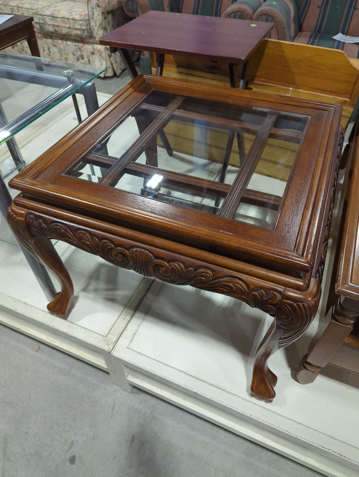 Glass topped side table