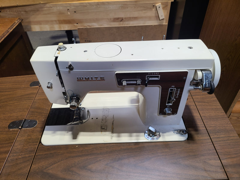 Vintage White Zigzag Sewing Machine with Fold-Out Table