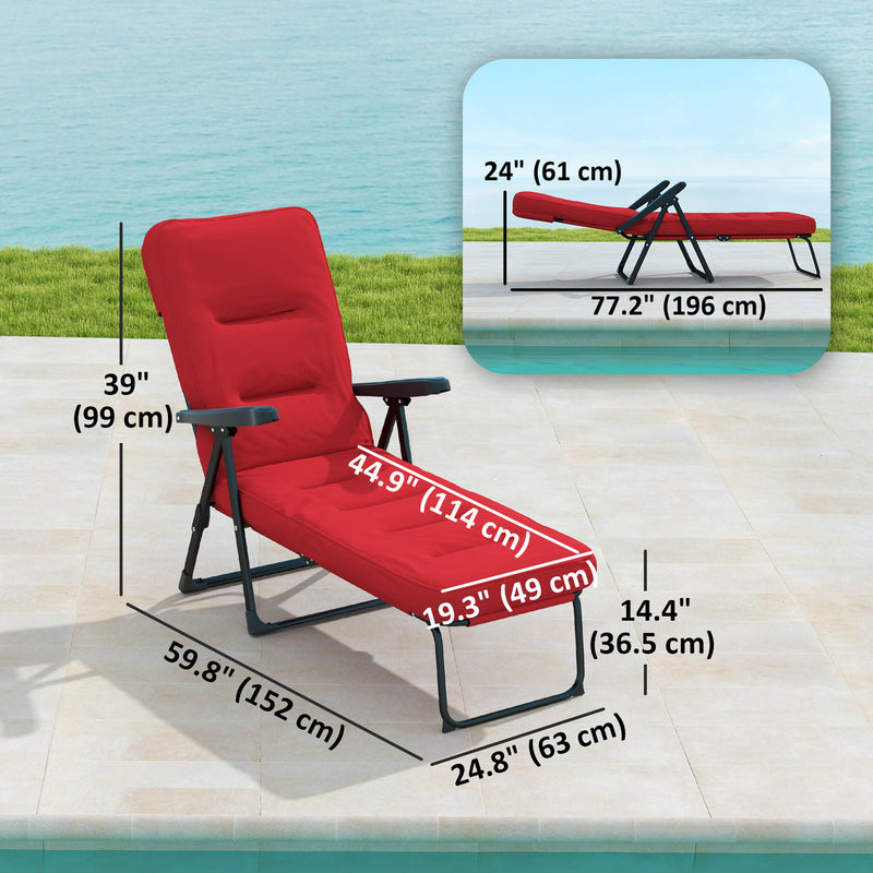 Outsunny Folding Reclining Lounge Chair with Cushion & Footrest in Red