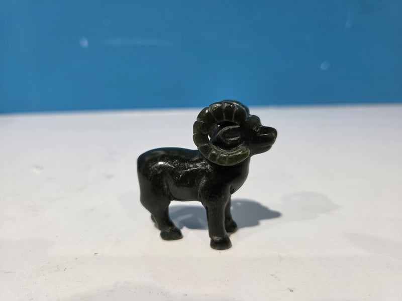 Miniature Hand-Carved Nephrite Jade Ram Figurine
