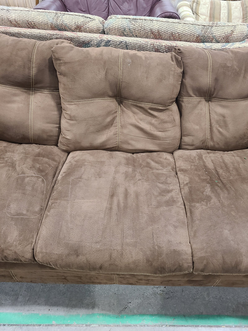 Brown Hazelnut Microfiber Plush 3-Cushion Sofa
