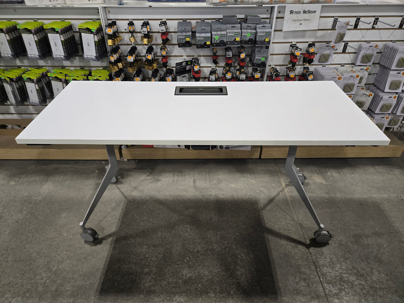 Modern White Flip-Top Training Table with Built-In Power