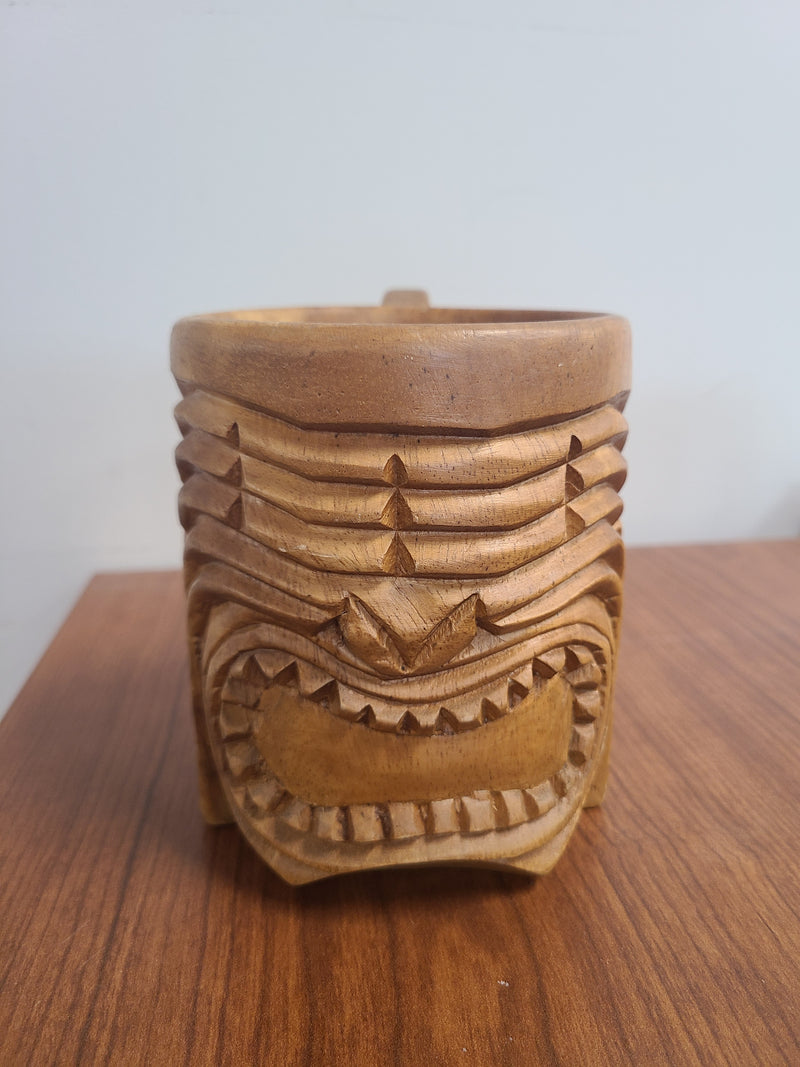 Vintage Hand-Carved Wooden Tiki Pair Mug Set