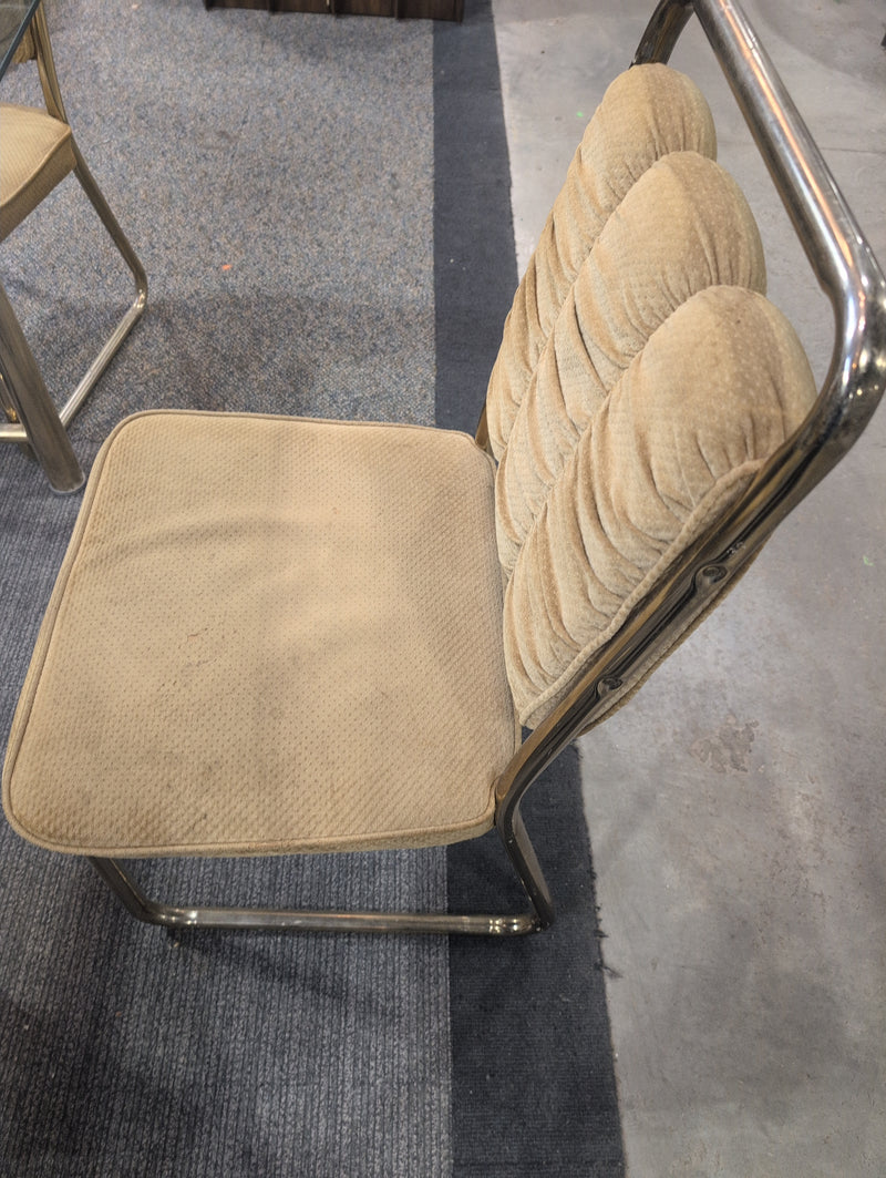 MCM Glass Top Table with Brass Base with Champagne Cushioned Chairs