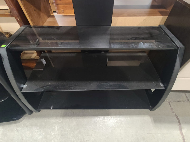 Modern Black 3-Tier Glass TV Stand with Integrated Mount Frame