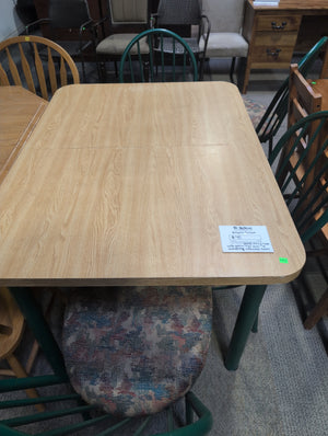 Wooden Dining Table with Green Legs and 4 Matching Cushioned Chairs