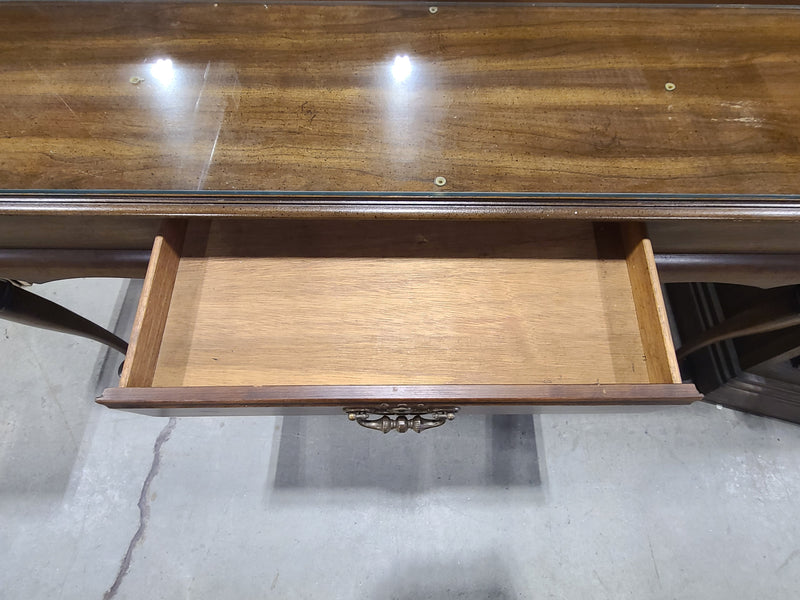 Traditional Queen Anne Style Glass-Top Console Table