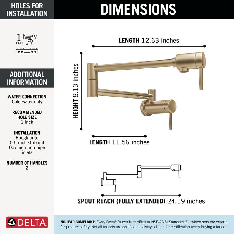 Delta Wall-Mount Contemporary Pot Filler Faucet – Champagne Bronze