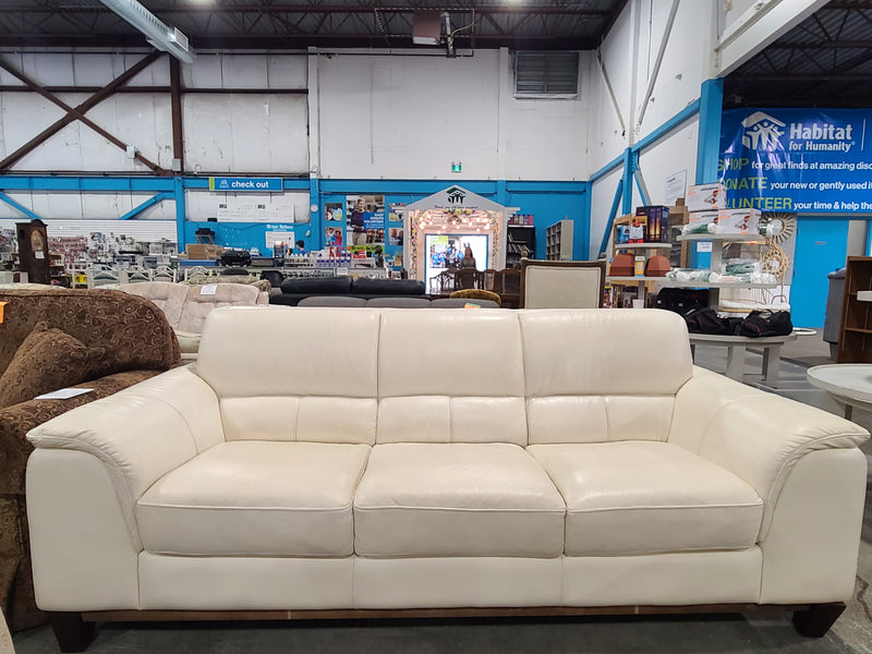 Modern Off-White / Cream Leather 3-Cushion Sofa