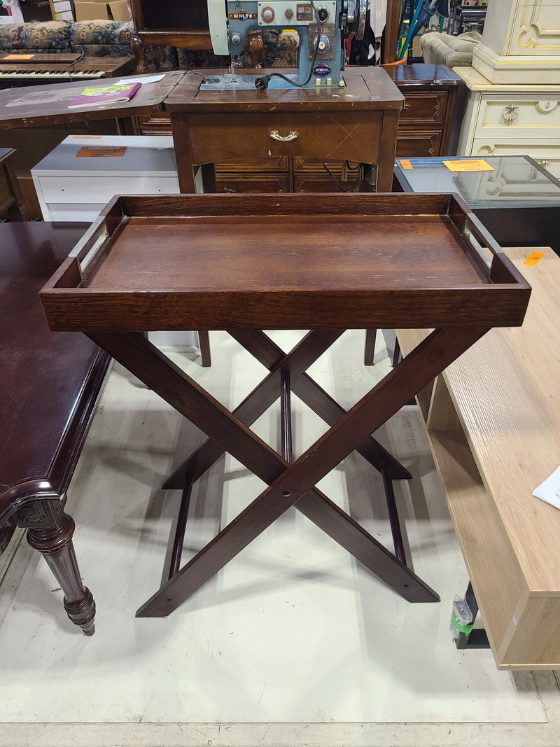 Modern Folding Wooden Butler Tray Table with Chrome Handles