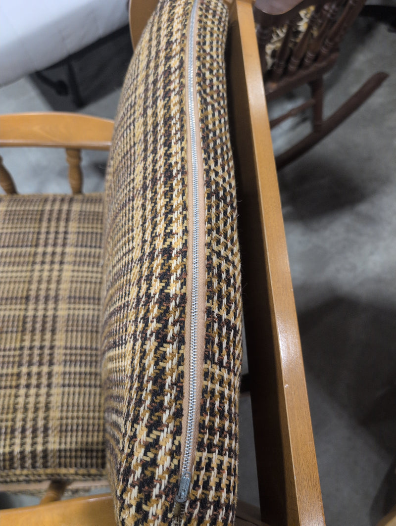 Light Colored Lounge Chair with Plaid Fabric