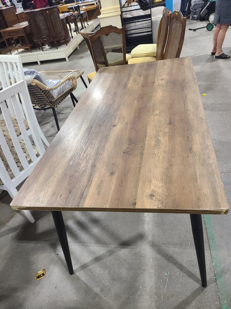 Modern Industrial Style Dining Table with Black Tapered Metal Legs