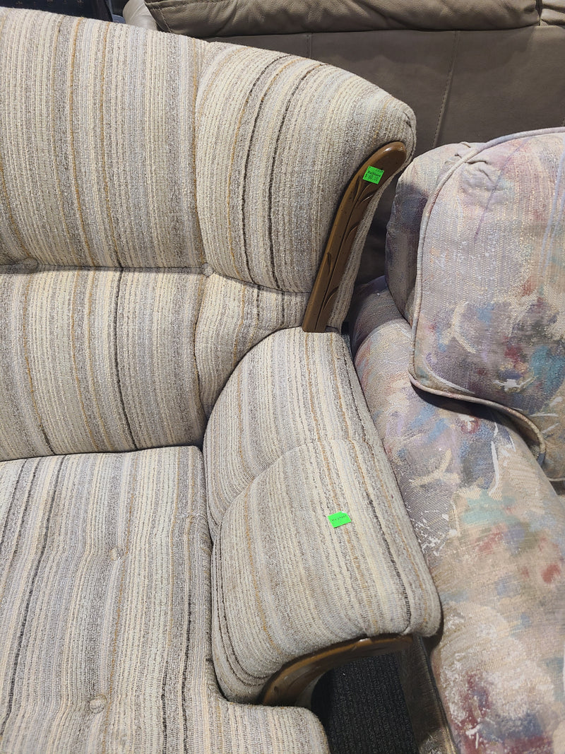 Vintage Wingback Striped Fabric Sofa