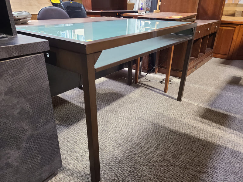 Amisco Metal and Frosted Glass Desk with Shelf in Brown
