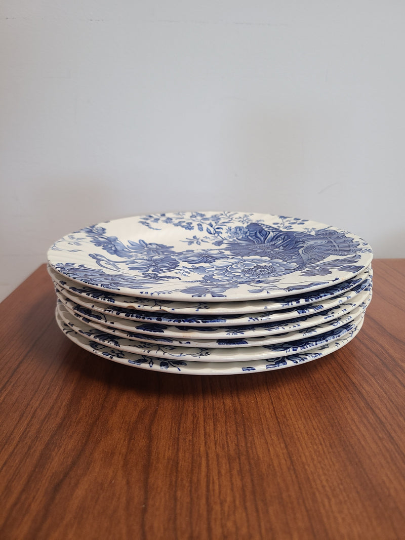 Vintage Royal Crownford Burleigh "Charlotte" Blue & White 14-Piece Dinnerware Set