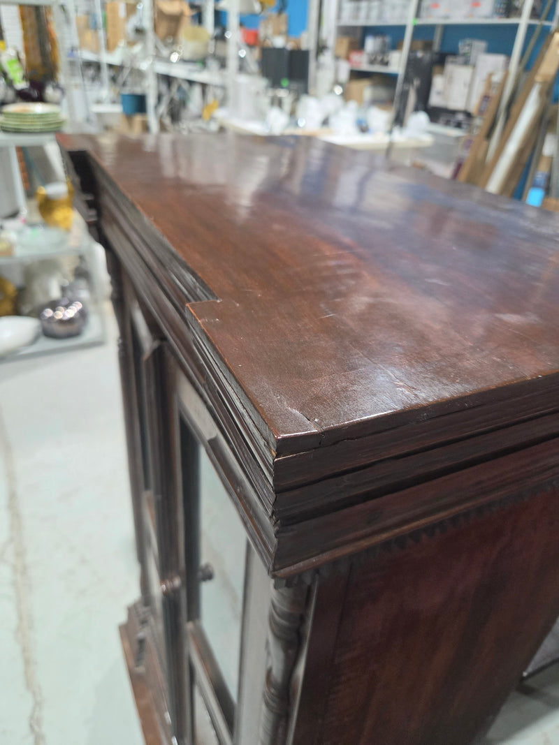 Vintage Hand-Carved Cambodian Teak Display Cabinet