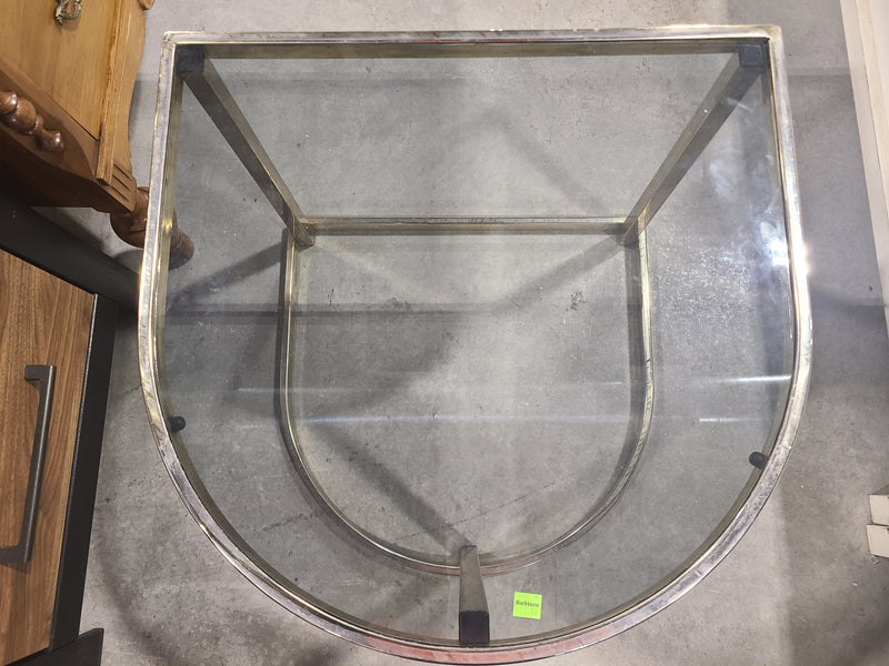 Vintage Hollywood Regency Brass & Smoked Glass D-Shape Side Table