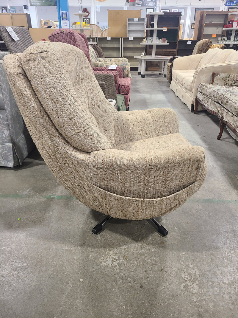 Vintage Beige Textured Upholstered Swivel Rocker Armchair