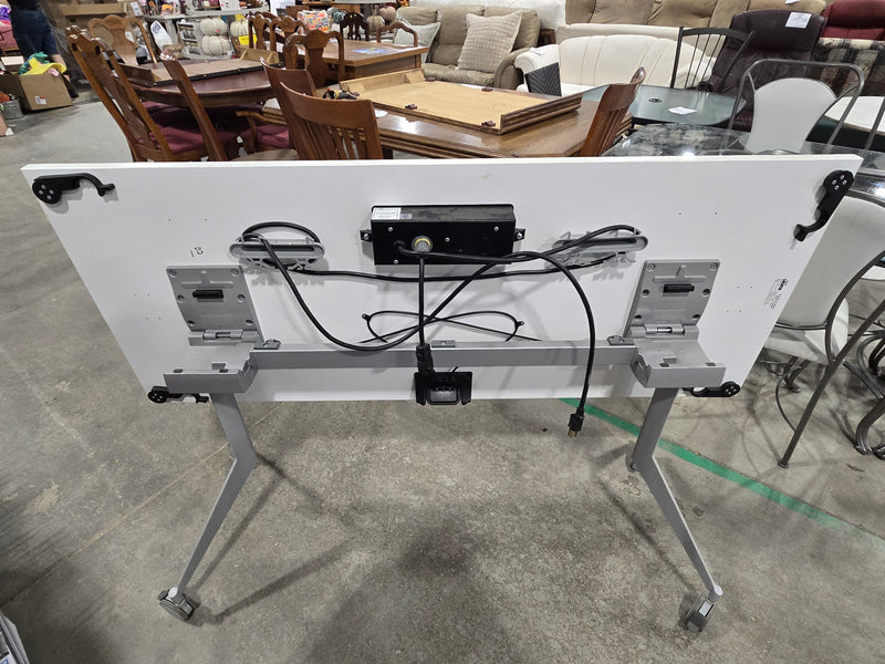 Modern White Flip-Top Training Table with Built-In Power