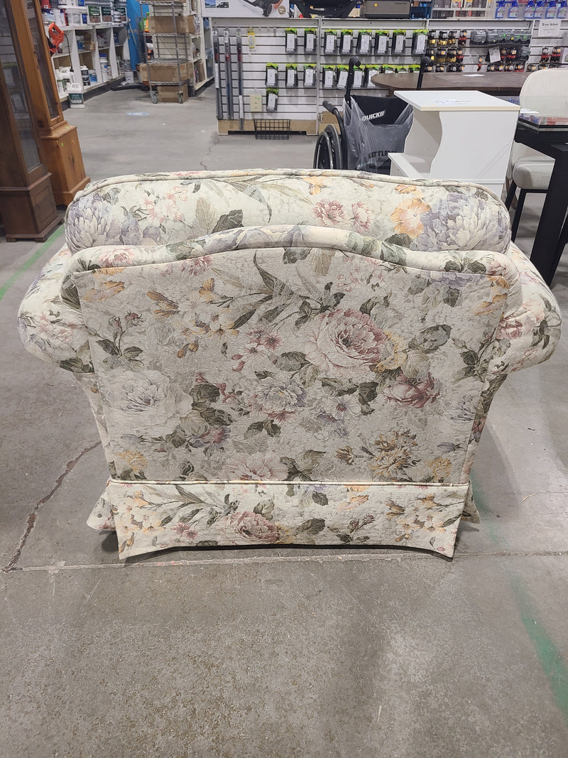 Classic Rolled-Arm Floral Upholstered Armchair with Base Skirt