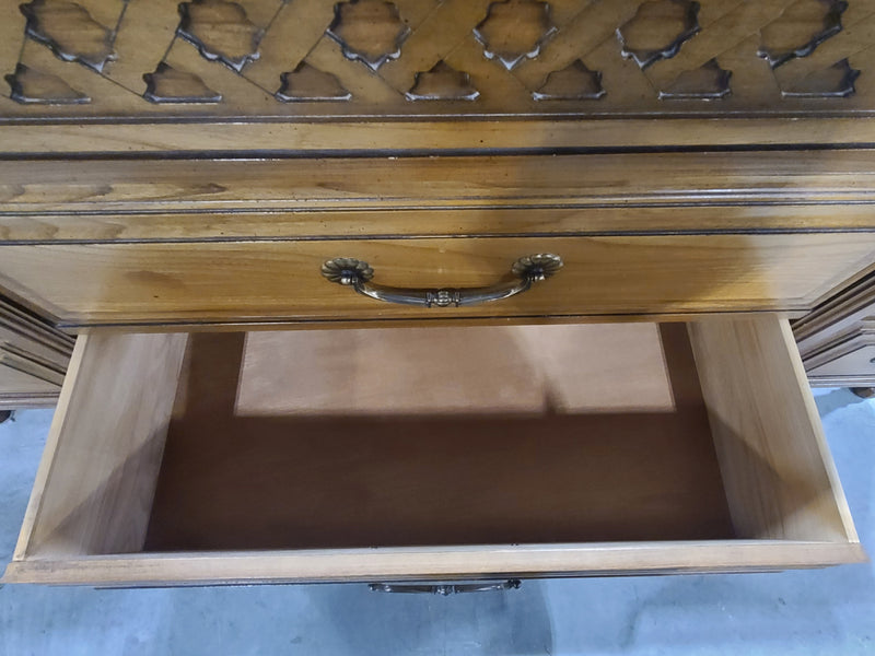 Elegant Vintage-Style Long Dresser with Intricate Trim